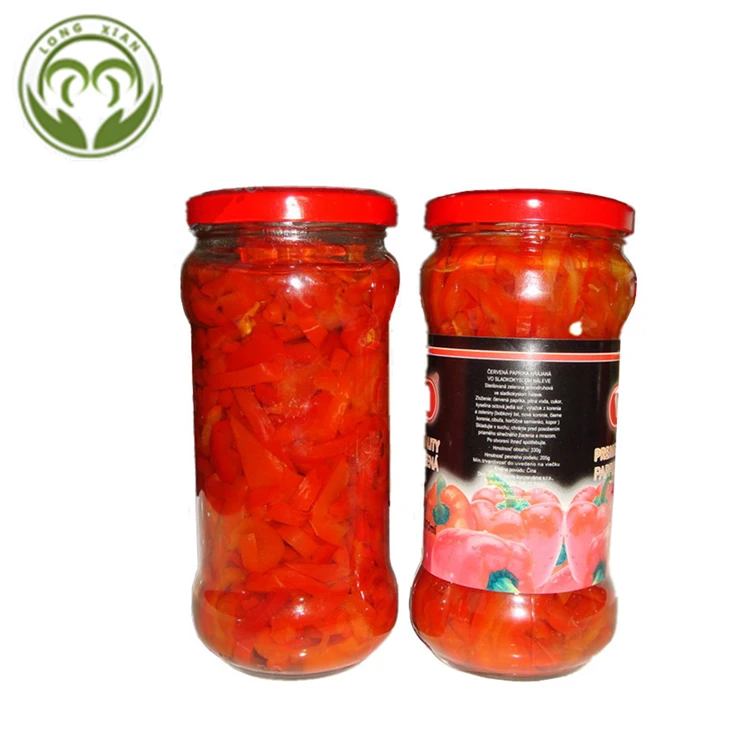 canned marinated red chili/pepper in glass jar