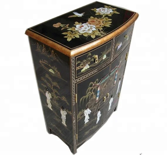 black hand painted mother of pearl asia oriental furniture living room cabinet
