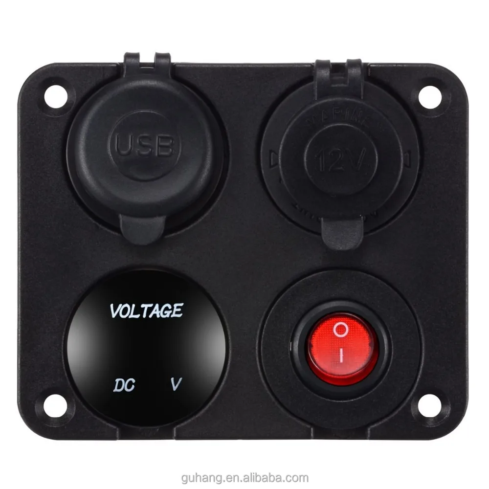 4.2A dual usb charger socket with LED voltmeter and on off bottom switch