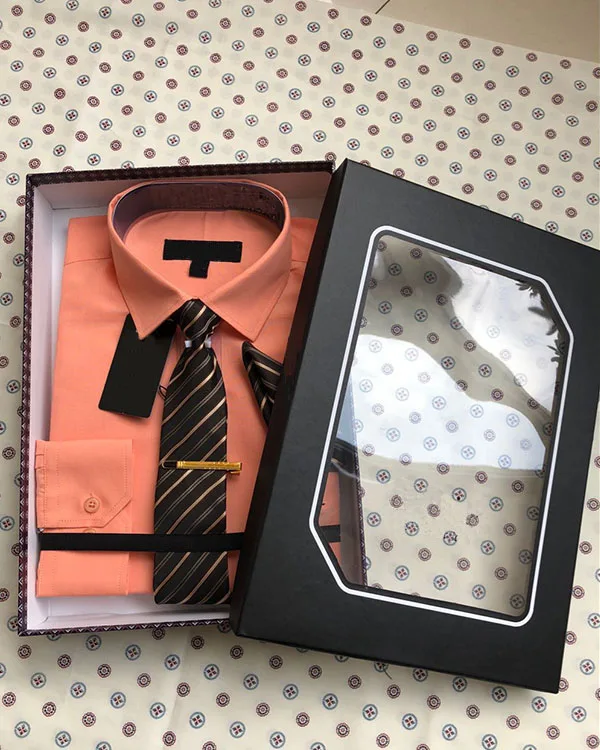 Mens dress shirt /business shirt with Tie , scarf gift box packing-A