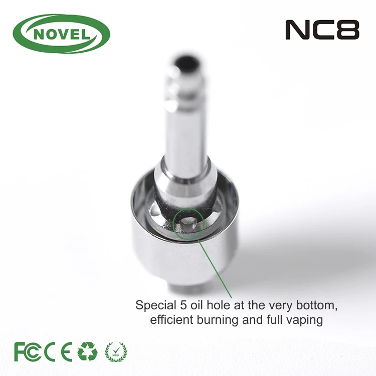 Ceramic Heating coil CBD vape cartridge 510 atomizer NC8 with quartz glass and Special 5-hole oil intake design