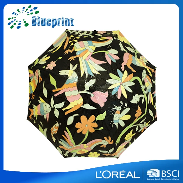 New invention unique products 23 inch fiberglass stick umbrella change color when wet