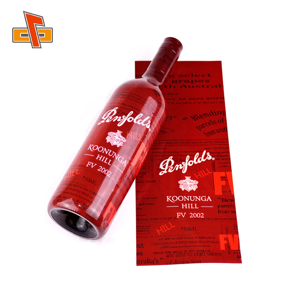 Custom PET Heat Shrink Sleeve Wrap Label Glossy Shining Film For France Dry Red Wine Glass Bottle