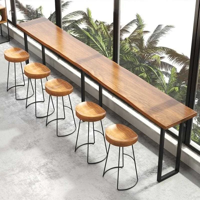 Unique high quality  metal legs wood table top kitchenhigh chair for  bar table