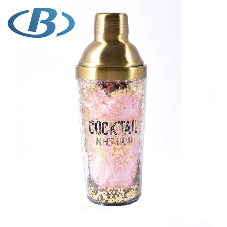 Gold plating 450ML Double Walled Cocktail Shakers With gold decoration