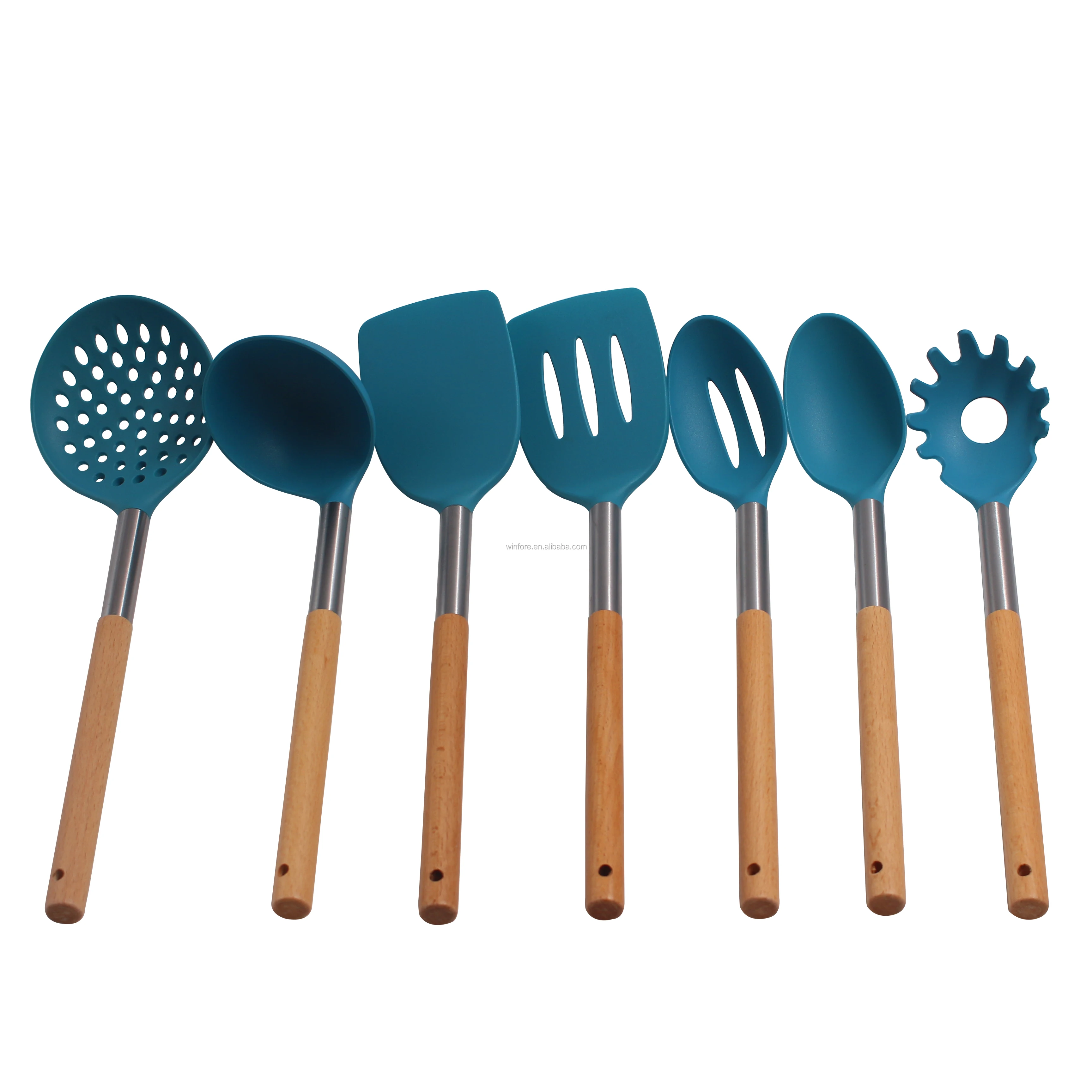 silicon kitchen utensils for cooking silicon  Utensil Set Cooking Utensil Kitchen Tools Set with wooden handle