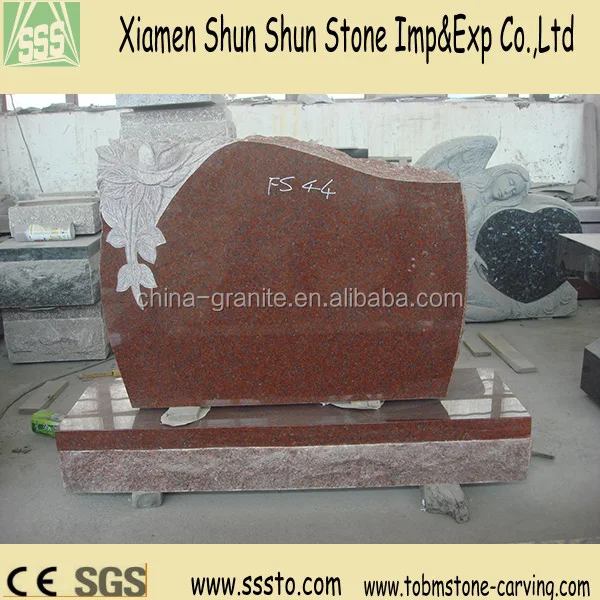 Multicolor Red Granite Headstone with Flower