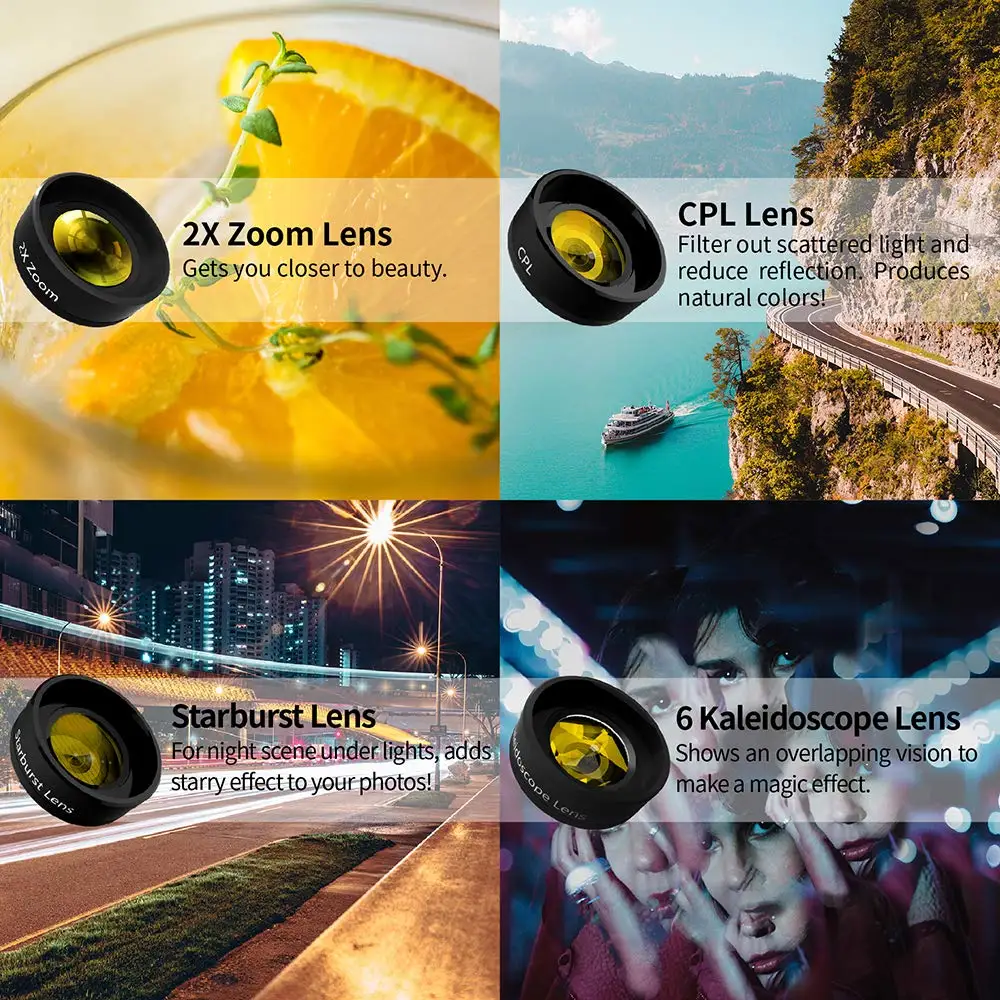 Cell Phone DSLR Camera Lens Mobile Phone Camera Lens 7 in 1 Lens Kit for iPhone Samsung