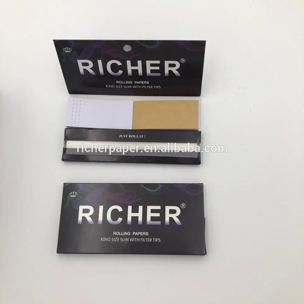 
Your own logo 14 gsm king size slim hemp rolling paper with filter tips magnetic close 