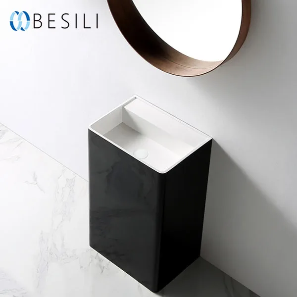 Wholesale bathroom furniture pedestal wash basin/ black bathroom solid surface sink stand Z20-1