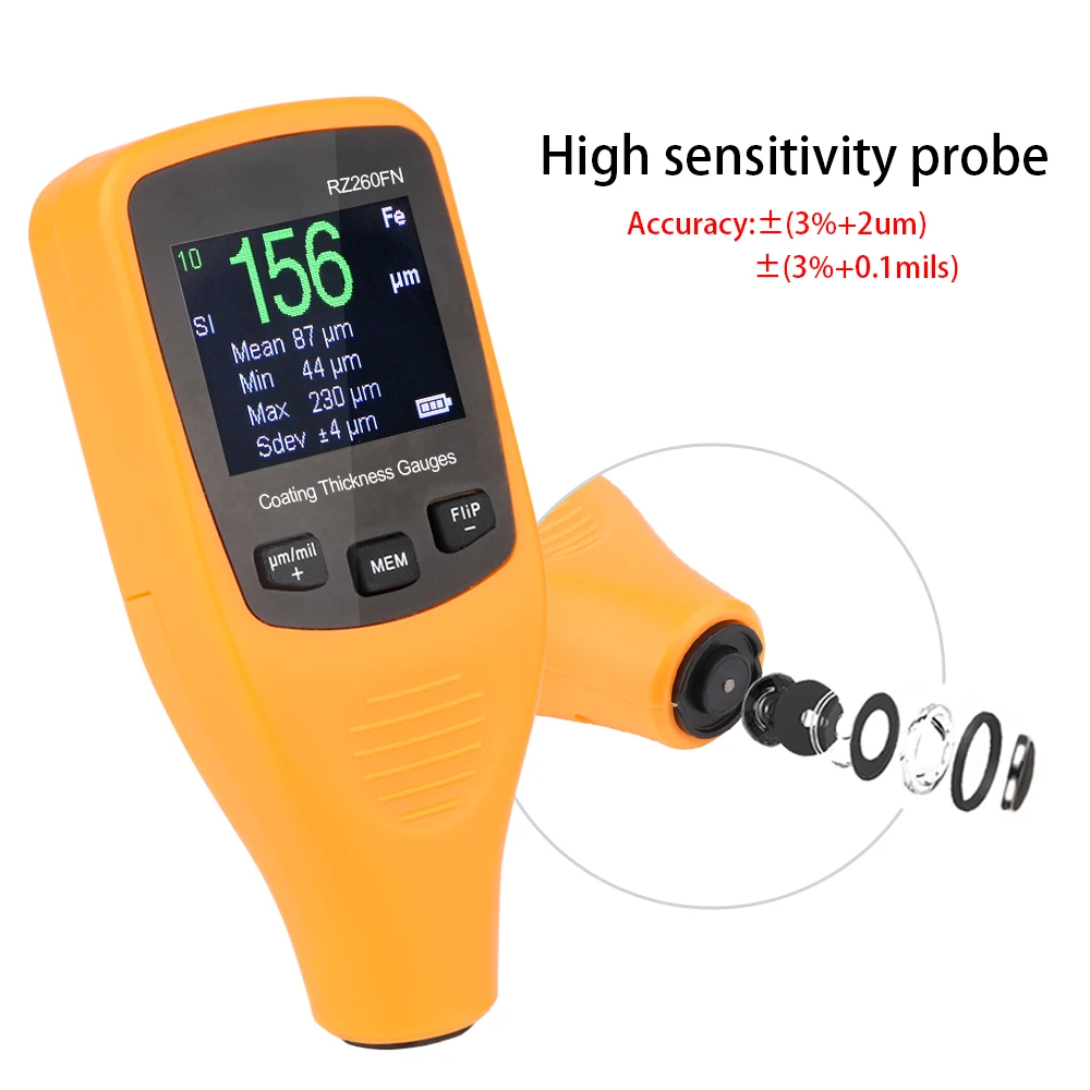 Digital Mini Paint Thickness tester Coating thickness gauge Car Body Tool Auto Fe and NFe 2 in 1 RZ260FN