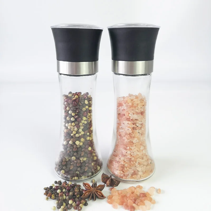 180ML Manual tall sea salt pepper crusher spice salt pepper mills glass bottle with grinder