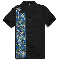 Wholesale Personality Halloween Blue Skull Printing Button Down Latest Cotton Shirts Designs For Men