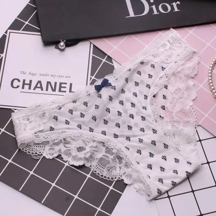 Wholesale Women Ladies Pink Dot Cotton Printed Lace  Panties Good Quality Fashion Underwear Manufacturer