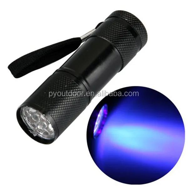 Factory wholesale 9 led uv flashlight purple light mini flash lamp