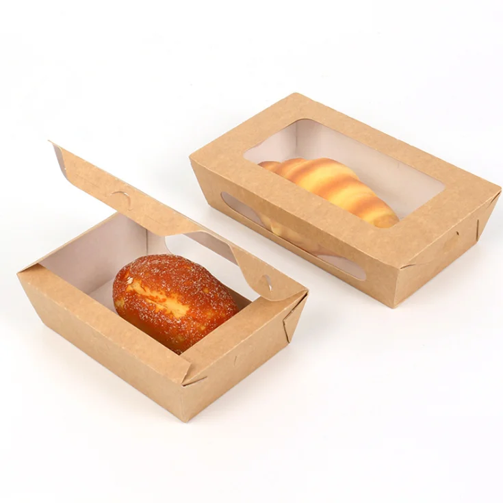 Customized Open window kraft paper croissant packaging boxes for sandwich