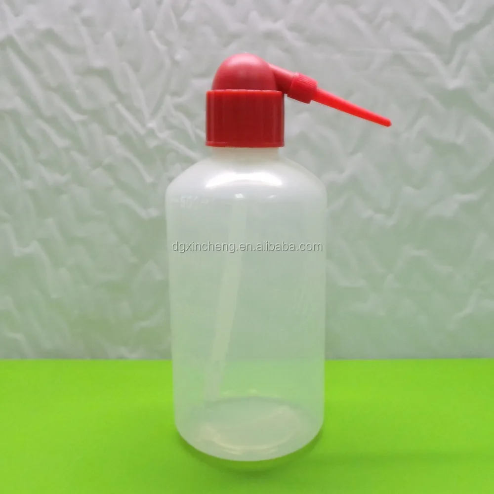 500ml/250ml LDPE red oblique nozzle bottle white curved tip bottle Washing bottle