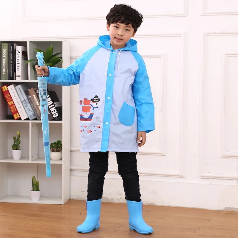 Hiking blue PVC Cartoon Waterproof Children Rain Coat For Kids