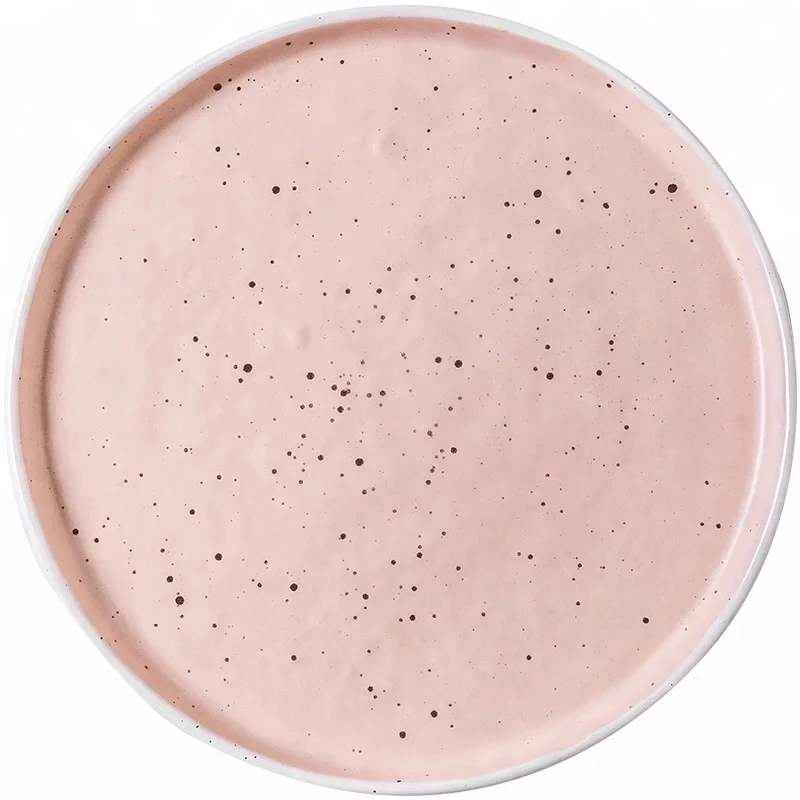 Factory direct Personalized dinner ware fancy matte surface bulk rimmed  pink ceramic dinner plate