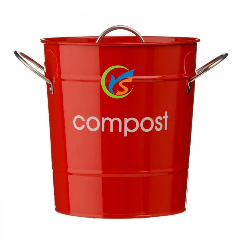 Round Galvanized metal kitchen compost pail with lid
