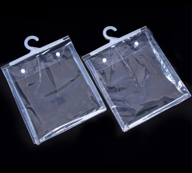 Wholesale Custom Printed Clear PVC Hanger Hook Plastic Bag For Clothes Underwear Packaging