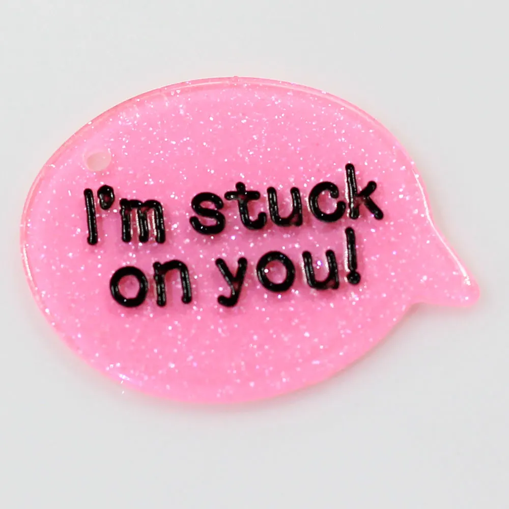 Кабошоны с надписями из смолы с блестками и надписью «Я застрял на вас», Пластиковые Подвески, подарок на День святого Валентина для нее, 29*39 мм