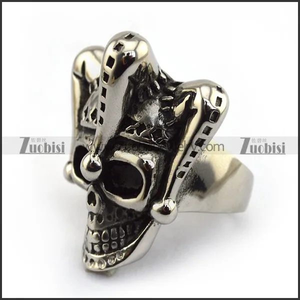 New Arrival Silver Engraved Funny Clown Head Skull Ring with Jester hat