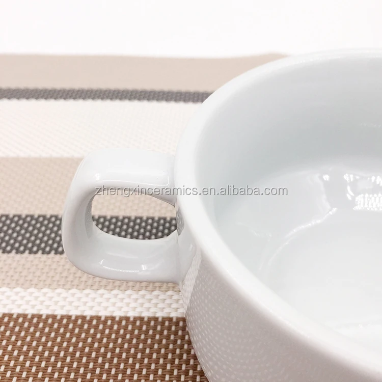 Custom Ceramic Microwave Oven Safe Bowl Pudding Breakfast Cereal Serving Bowl With Handles