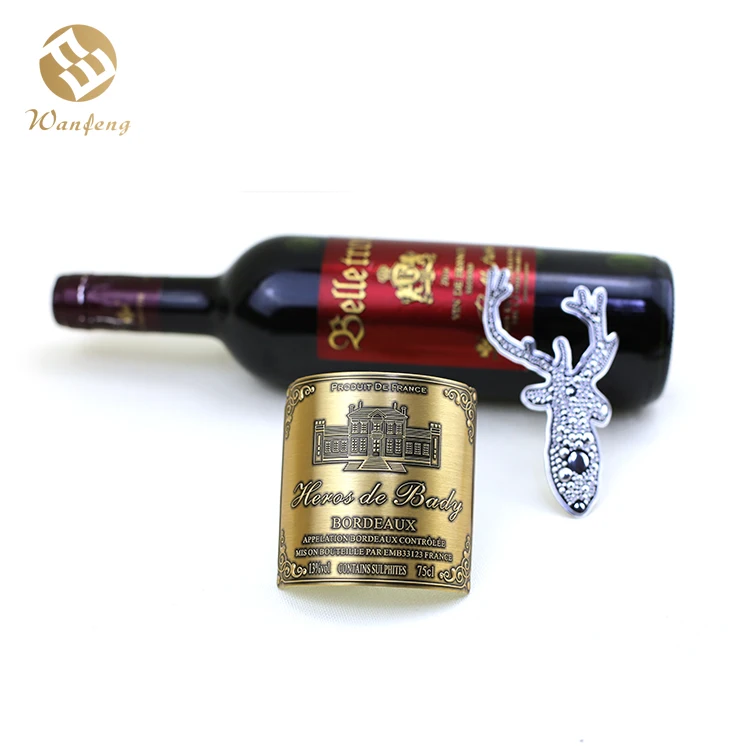Hight Quality Customized Bottle 3D Metal Embossed Wine Label aluminum labels