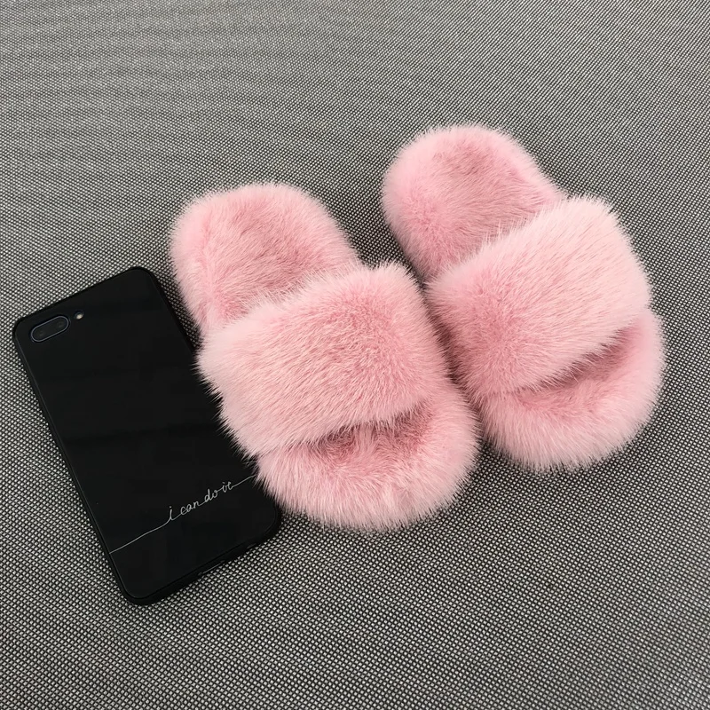 2023 Hot Selling Designer Kid colorful  Mink Fur slides with custoimzed logo