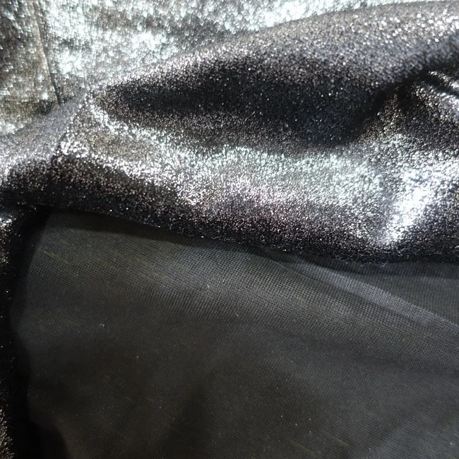Stretch glossy Silver shining glitter velvet fabric for lady dress