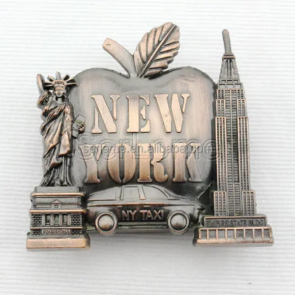 Antique Copper New York Souvenirs Statue of Liberty Apple Shape Card Holder Fridge Magnet