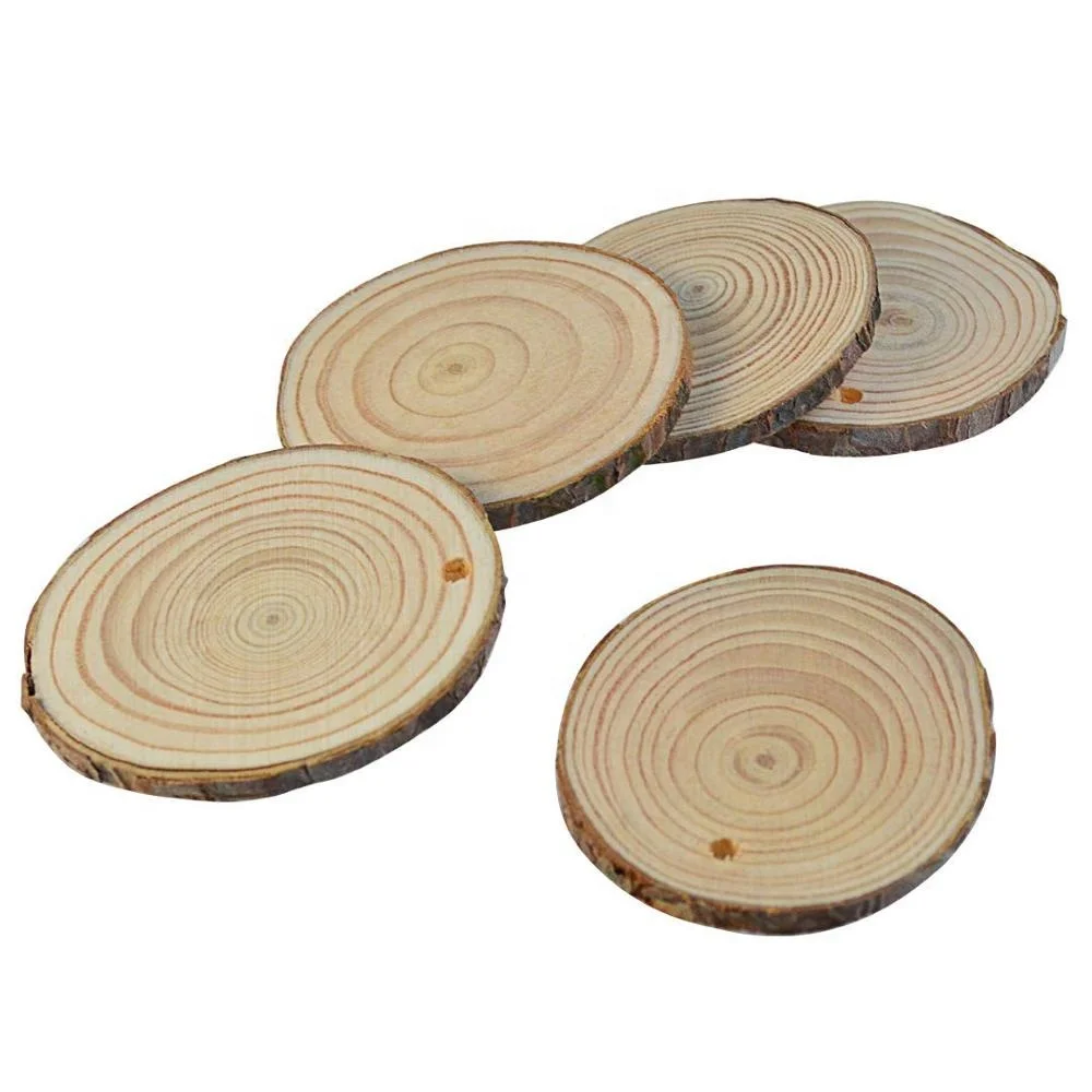 Unfinished Predrilled Round discs Hole Wooden Circles Natural Wood Slices