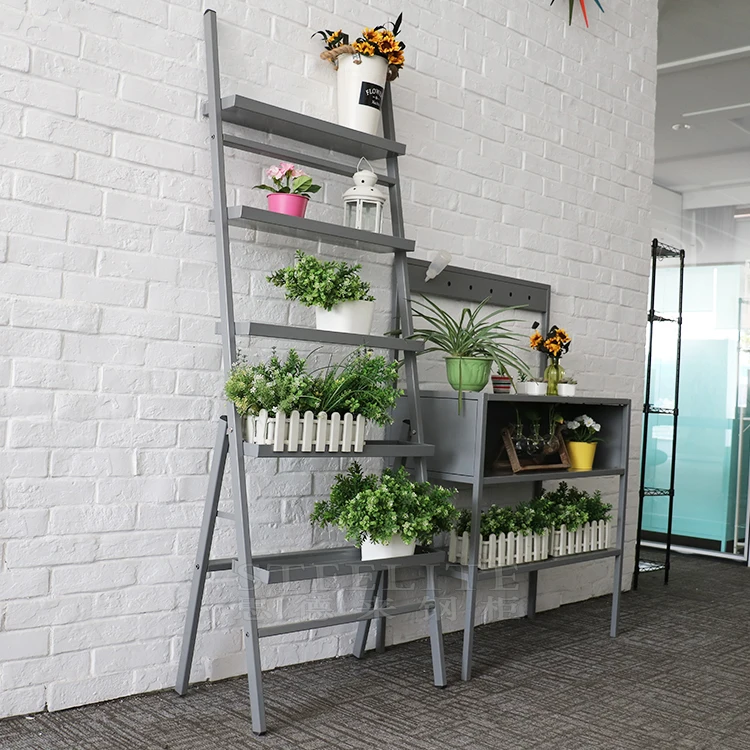 Подставка для цветочных горшков, уличная металлическая полка из кованого железа серого цвета