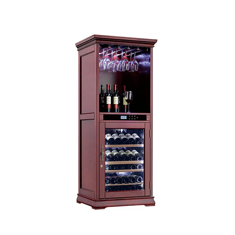 Wholesale Modern Bar Cabinet with Wine Cooler Fridge Compressor 60 Bottle Display Oak Cellar Free Standing or Built-in