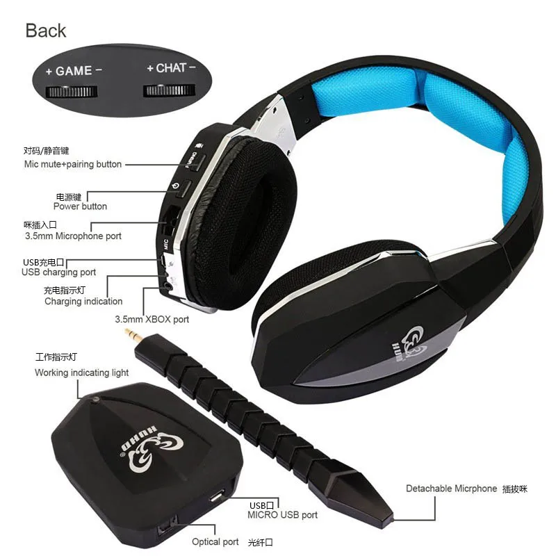 2.4Ghz patented fiber-optical  wireless game headset detachable mic headphone 7.1 surround sound for all game consoles