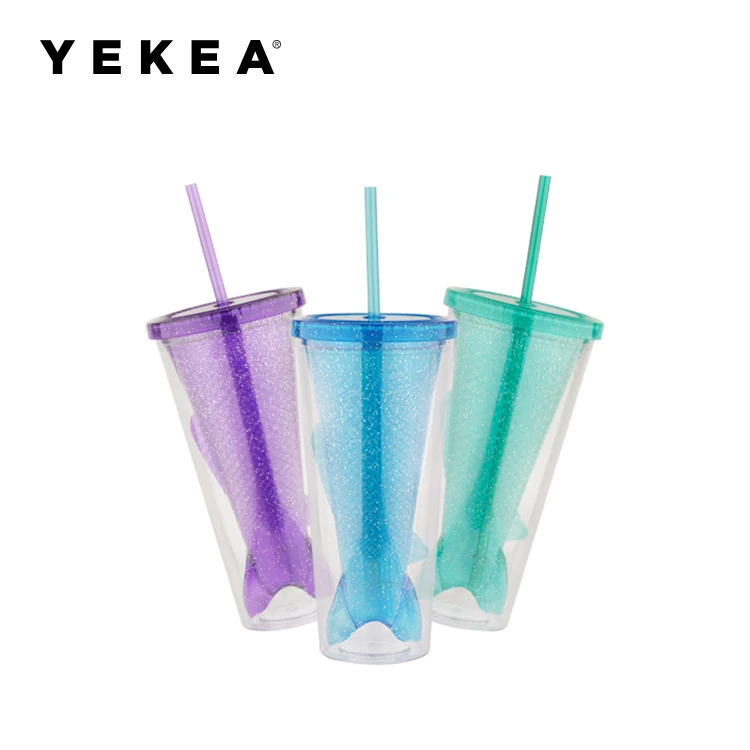 Wholesale Mermaid Design Straw Cup Spill Proof Kids Sippy Cup Cover Tumbler Bpa Free 500ml drinking plastic water bottle