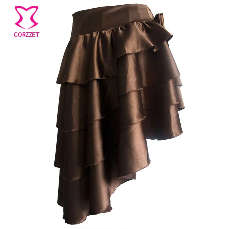 Corzzet Wholesale Black Satin Steampunk Skirt Plus Size Punk Victorian Gothic Dress