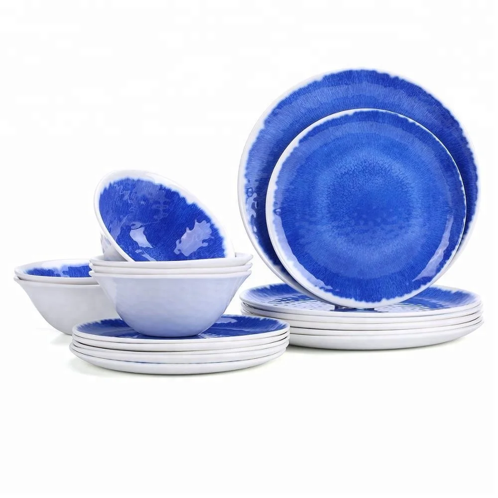blue color 12 piece Sealife Design (Cobalt Crab) dinner set melamine tableware