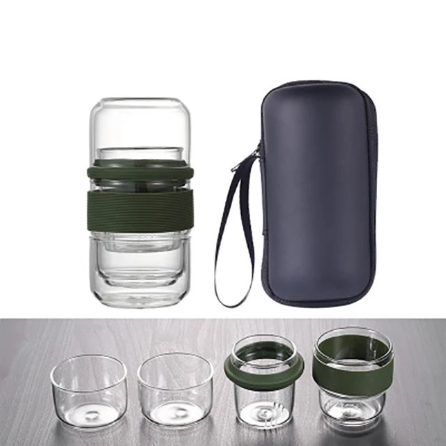 
Travel Tea Set Mini Portable glass Kung Fu Tea Making set 1 Pot 2 Cups 