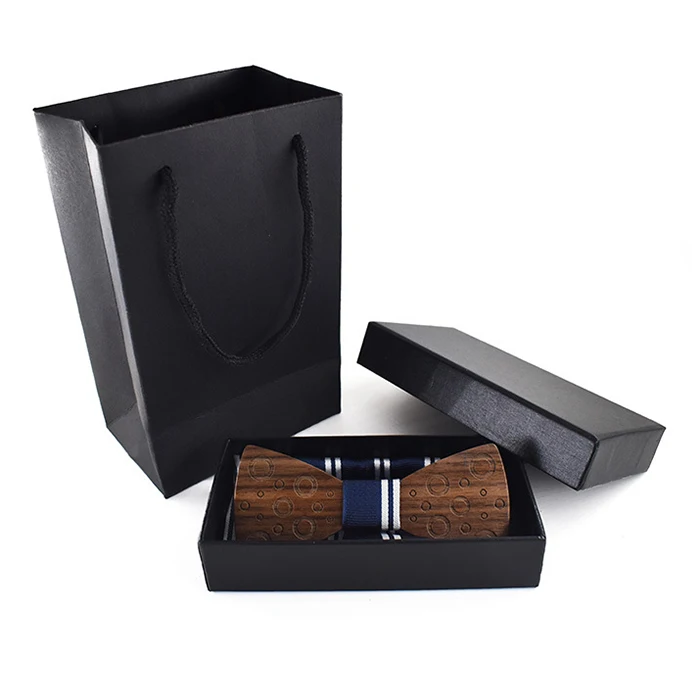 Cheap Brooch Pin Bow Tie Custom Collar Mens Boy Gift Box Wood Bowties and Hanky Sets One Wood Tie