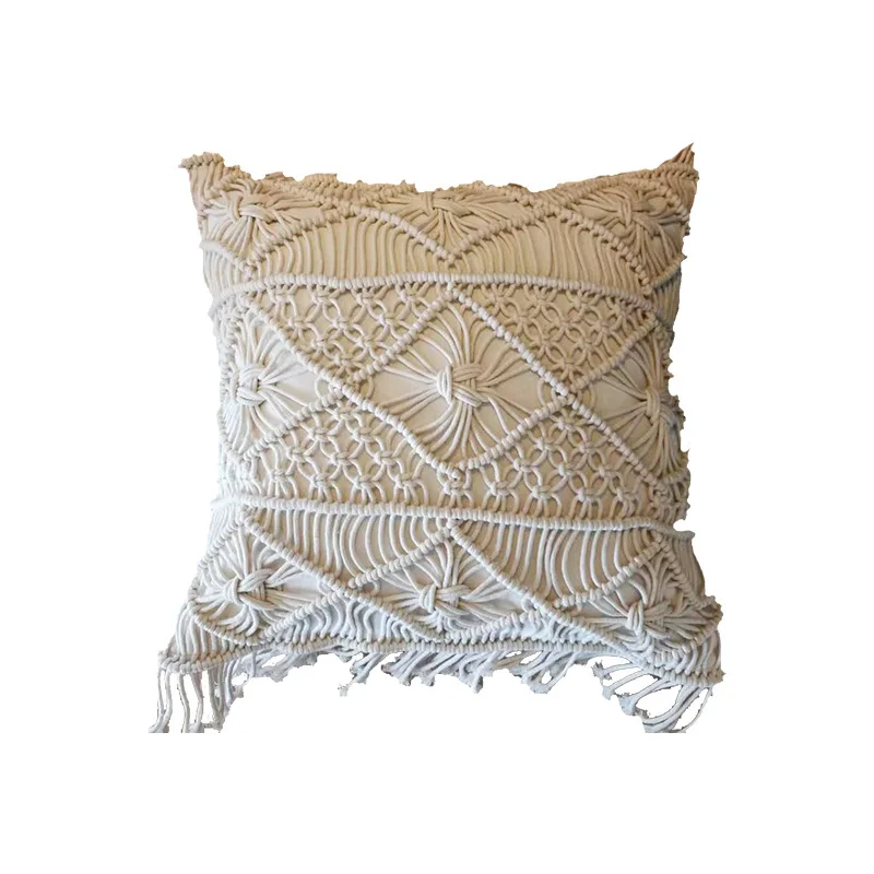 100% Cotton Macrame cushion cover Sabina handmade Macrame Throw Pillow,  Down Feather Pillow, 18 x 18