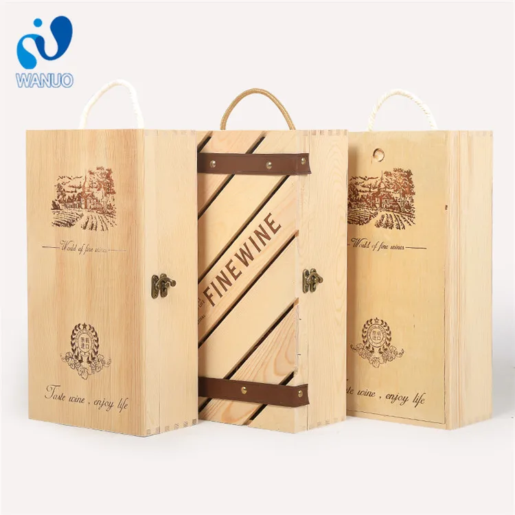 WanuoCraft Customized Logo And Design Wooden Plywood Wine Box For Wedding/Business/Gift
