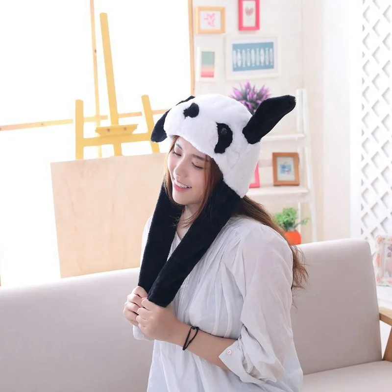 Better quality white color plush panda hat with moving ears