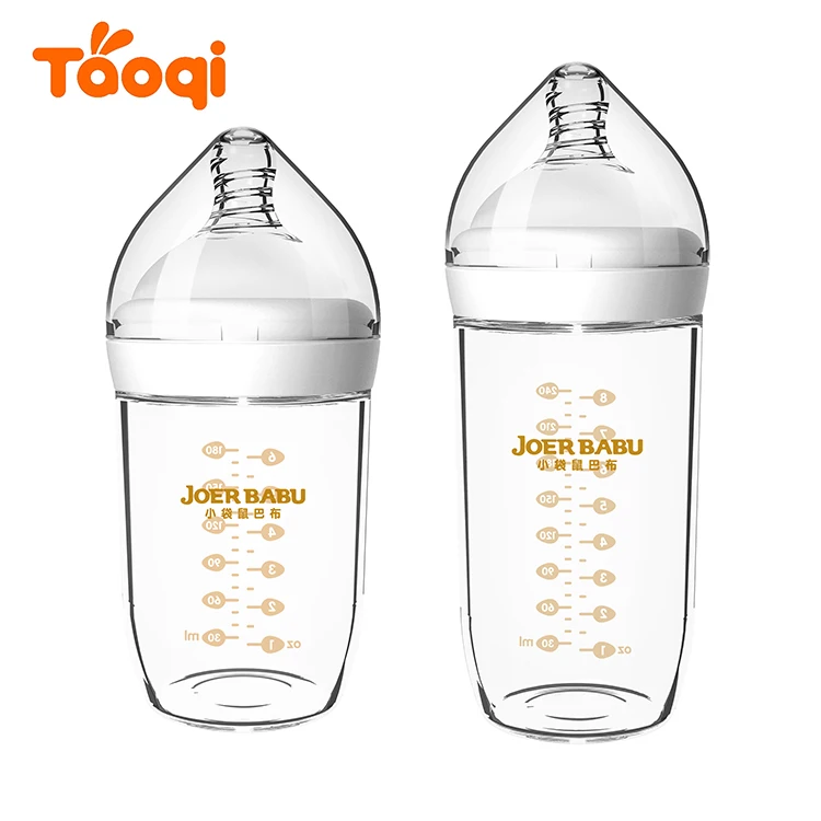 6oz High borosilicate bpa free unique glass milk feeding baby bottle