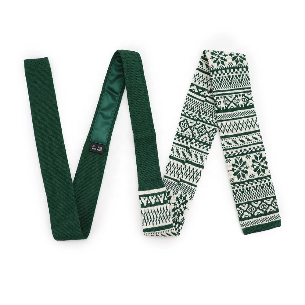 Рождественская серия зимний товар зеленый плоский галстук снежинка ручной работы Шерстяной Вязаный Галстук