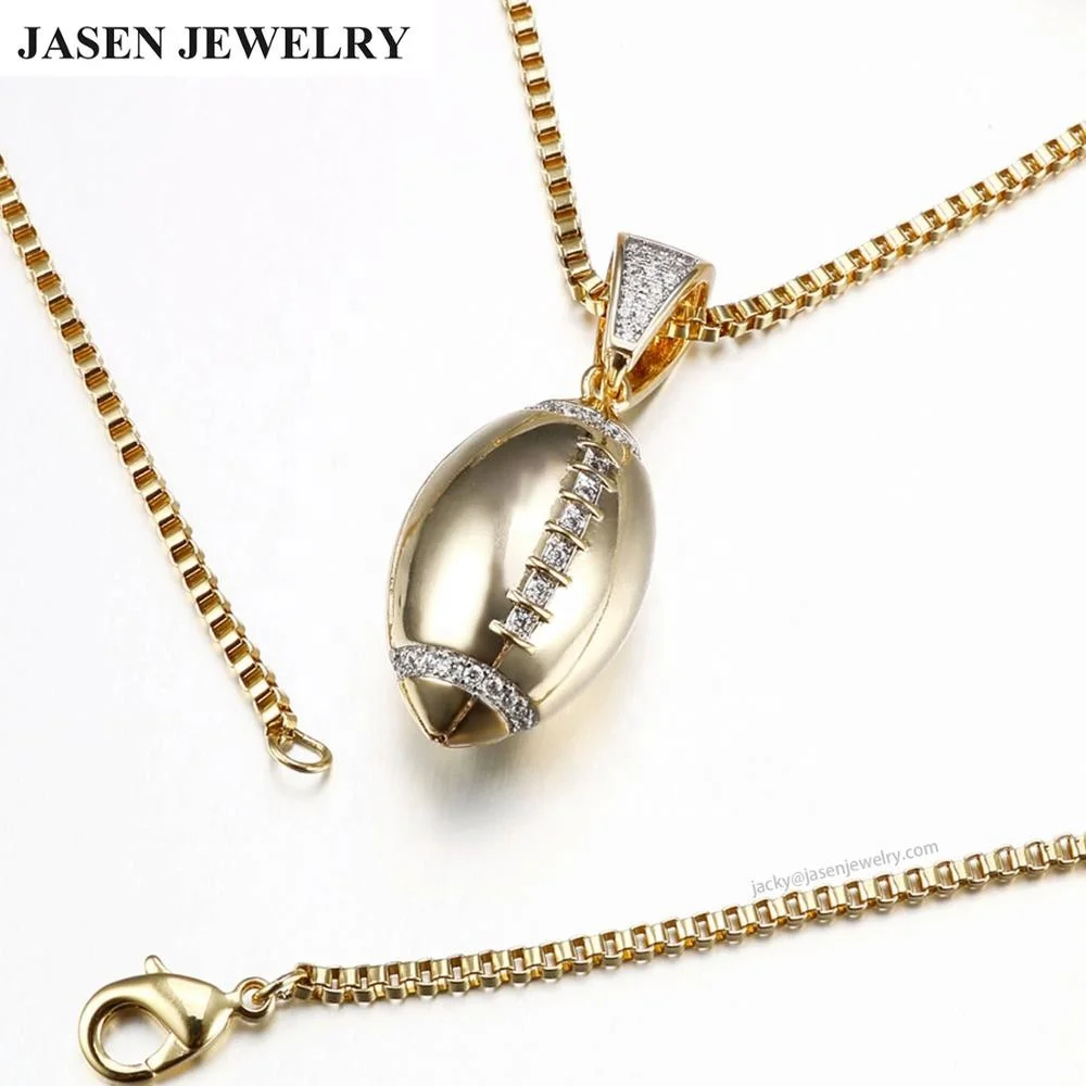 JASEN JEWELRY Custom Hip Hop Iced Out 925 Sterling Silver Jewelry Rugby or Football Ball Choker Pendant