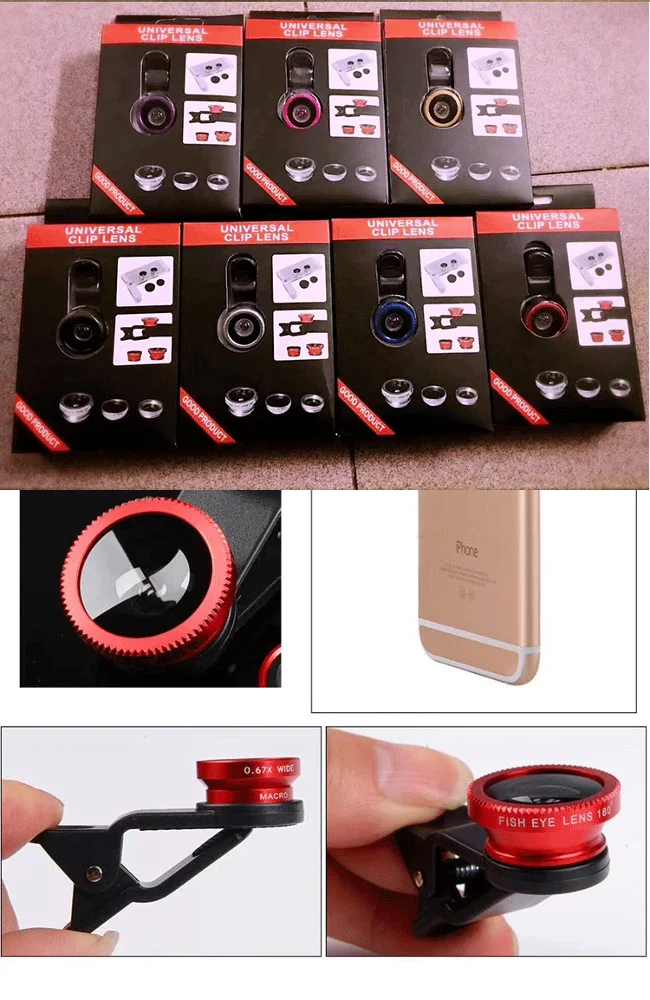 2019 Mobile Phone Lens 3in1 Kit Universal Clip Smartphone Camera Lenses Wide Angle Macro Fish Eye for Smart phone