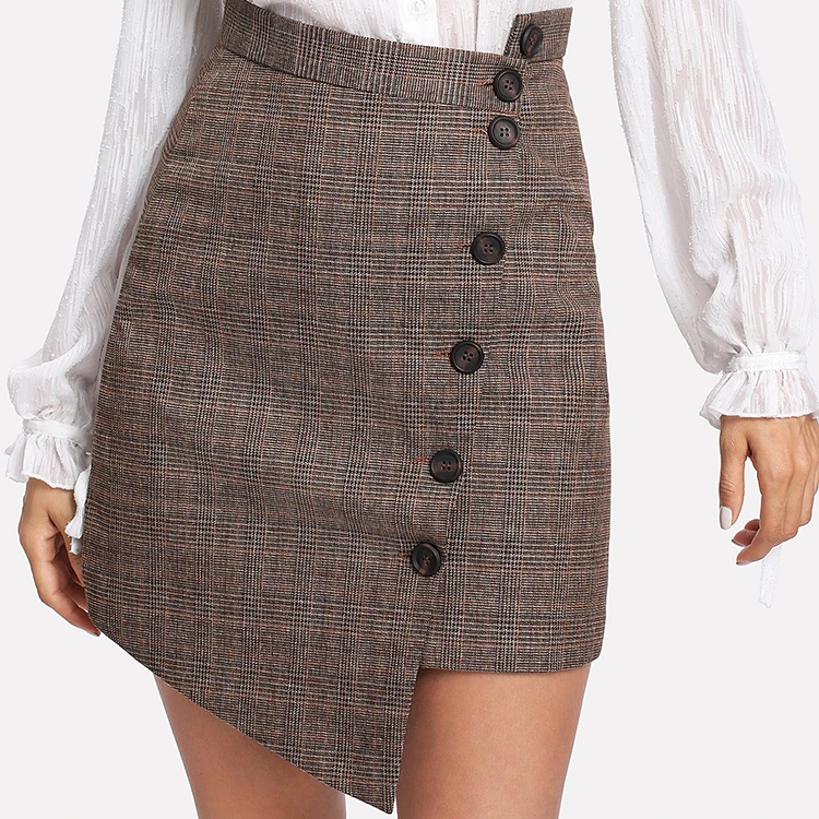 Wholesale New Top Sale Plaid Long Sleeve Ladies Formal Skirt And Blouse