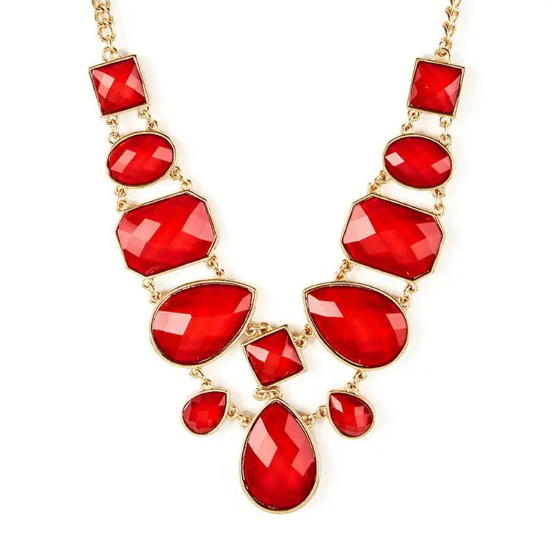 Cherie Red Glitter Stone Statement Necklace